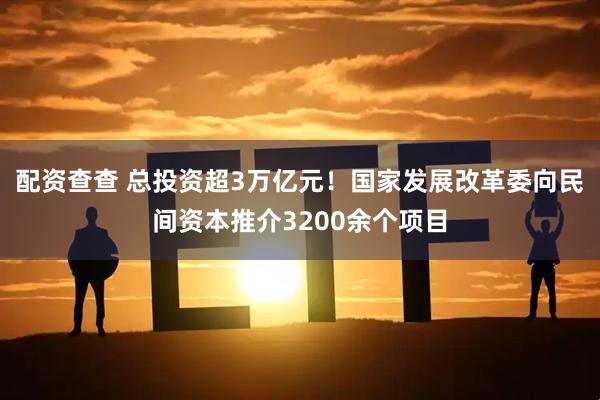 配资查查 总投资超3万亿元！国家发展改革委向民间资本推介3200余个项目