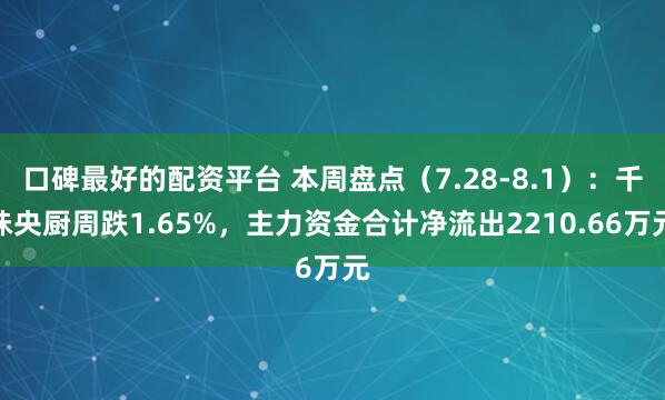 口碑最好的配资平台 本周盘点（7.28-8.1）：千味央厨周跌1.65%，主力资金合计净流出2210.66万元